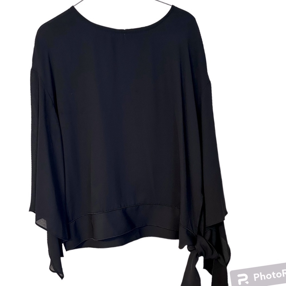 Worthington Shirt Black Sheer Side Tie Whimsical L